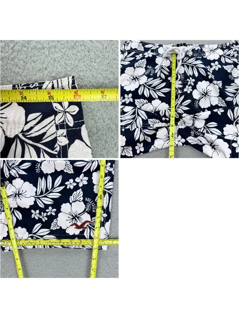Hollister Board Shorts Mens Small S Navy Blue White Floral Surfing Swim Trunks